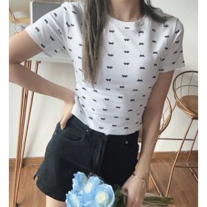 BL20851 Ribbon Dotted Crop T-Shirt