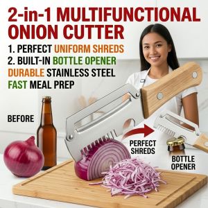 Stainless Steel Onion Cutter 3 In 1 Multifunction Vegetable Chopper Effortless Bottle Opener And Shredder