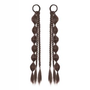 NO4 PANDA 2pcs Ponytail Extension Bubble Braid Wig Hairpiece Double Ponytail Sweet Twisted Pigtails Korean Style Natural Lantern Braided Ponytails for Women