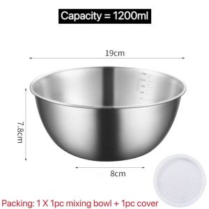 Set stainless steel bowl thick baking mixing bowl salad bowl multi functional bowl mixing bowl with measuring set stainless basin makepal mixing bowl baking tools salad bowl with cover cookingbasin stainless basin for cooking food storage with cover