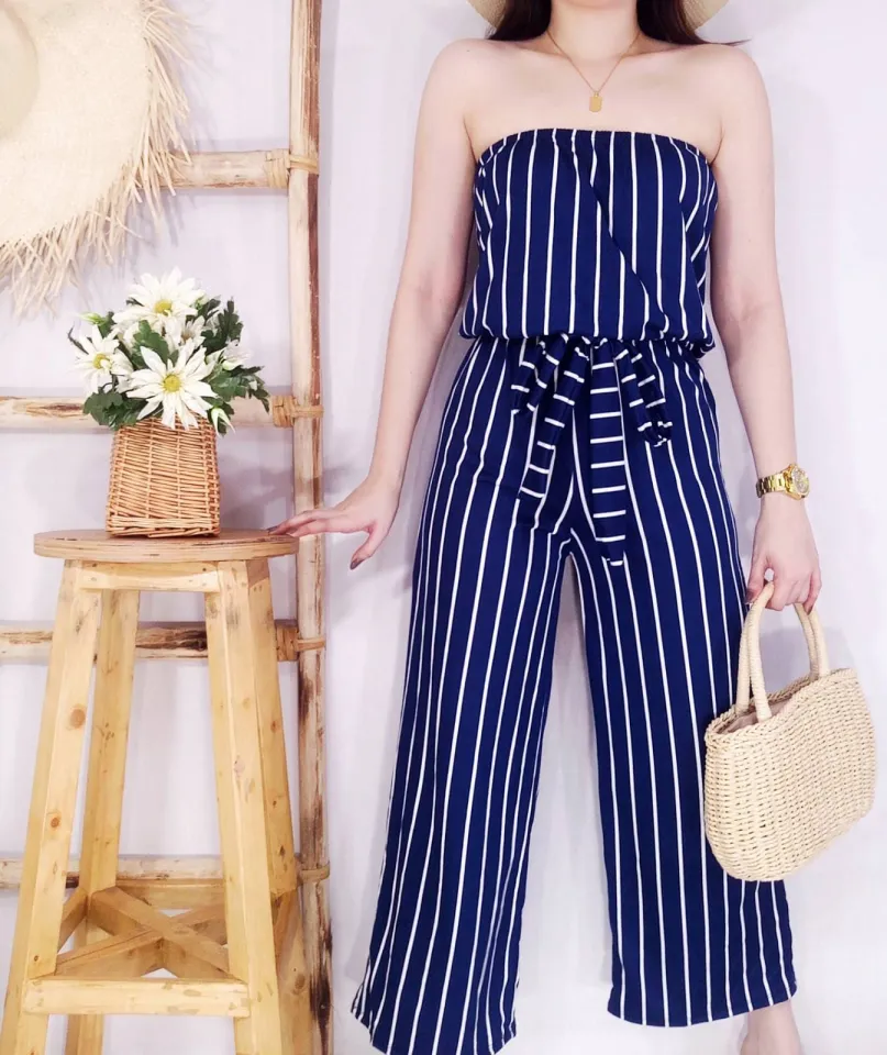 Striped romper hot sale long pants