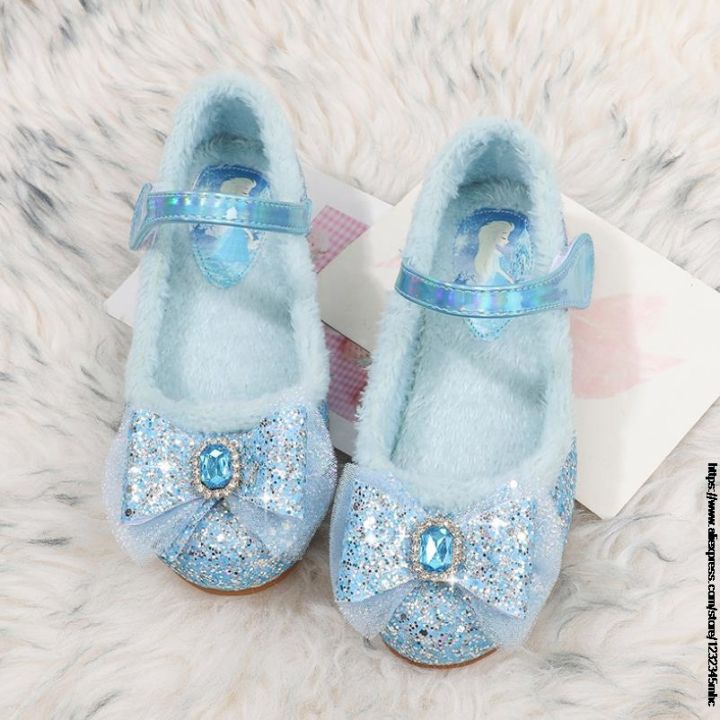 十9Kids Casual Shoes For Girls Winter Cotton Shoes For Toddlers Girl & Children Flat Loafers With Thick Fur Hairy Frozen Elsa 23-34