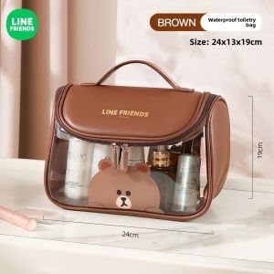 LINE FRIENDS Brown Toiletry Bag Splash-proof Clear PU Leather Travel Pouch LFB47