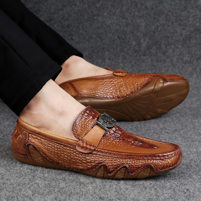 Crocodile Skin Loafer Shoes Men Genuine Leather Slip-on Moccasins Handmade  Man Casual Shoes Drive Walk Luxury Leisure men's formal shoes crocodile