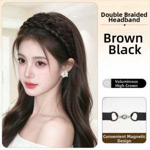 LANGJ Fashion ic Wig Braid Hairband Adjustable Synthetic Widened Fishbone Braid Headband Sweet Long Easy Wig Headband for Women