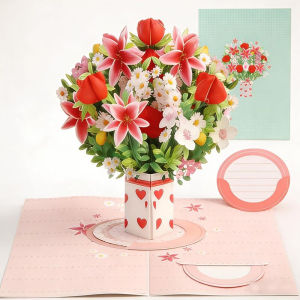 🎀3D Handmade Bouquet Card | Personalized Valentines Day Gift With Visual Impact Unique Popup Floral Design Exquisite Bowknot & Multicolor Options Romantic & Cozy Craft