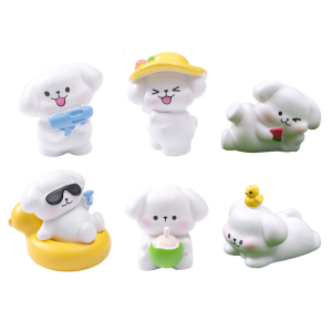 6Pcs Funny Home Accent Beach Theme Cartoon Resins Dog Figurine With Vacation Motifs Perfect For Office Desk Decoration