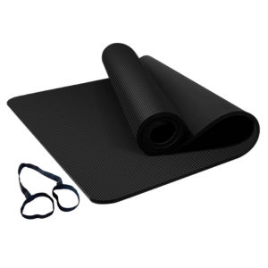JBA Tập thể dục Yoga Mat 10mm Độ dày màu đen NBR với băng lưu trữ