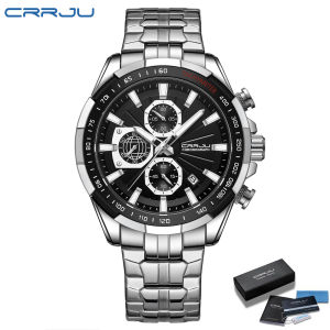 CRRJU Jam Tangan Pria Anti Air Kuarsa Kronograf Tanggal Tampilan Mewah Modis Tali Jala Arloji G Shock (2291)