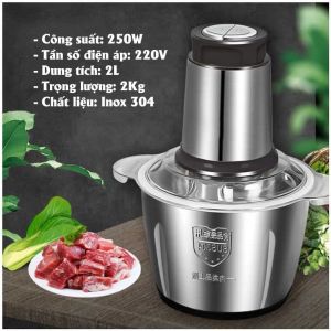 Máy xay thịt đa năng inox 304 dung tích 2L cao cấp Máy xay thịt inox công suất 250W Máy xay tỏi ớt Máy xay sinh tố inox Máy xay đa năng ( BẢO HÀNH 12 THÁNG TRÊN TOÀN QUỐC )