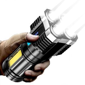 Đèn Pin LED T9 Cầm Tay 4 Bóng Siêu Sáng Chống Nước Có Dây Sạc - Thời Gian Sáng 6H