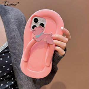 Cute Cartoon Dog Slipper Case for iPhone 15 14 13 Pro Max 12 Flip Flops Soft Liquid Silicone Shockproof Cover for iPhone 15Pro