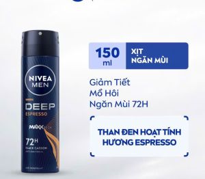 Xịt Ngăn Mùi NIVEA MEN Deep Than Đen Hương Espresso (150 ml)