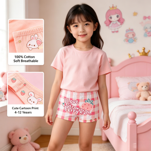 AILEBE Kids Underpants 4PCS Cotton Boxer Briefs For Girls Soft Breathable Skin-Friendly Cartoon Print Panties Elastic Waistband Comfort Fit No Tightness Sweat-Absorbent Cute Pink Themed 4 Designs Set Perfect For Dailywear Ages 4-12 Years