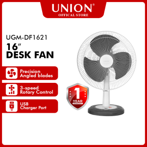 Union UGM-DF1621-RED 16" High-Quality Plastic Blade Desk Fan with 3-Speed Control and USB Charger