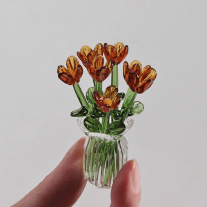 MACRAMEX Lovely Glass Flower Decor Simulation Flower Colorful Hand-blown Glass Flower Festive Delicate Mini Floral Decoration for Home Room Decoration