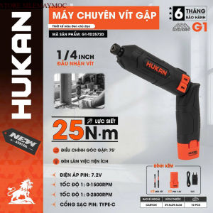 Máy Chuyên Vít Gập HUKAN G1-TD2572D ĐEN Lực Siết 25Nm Chỉnh Tốc 2 Cấp Kèm 2pin 7.2v NEW STORE SILEMAYMOC