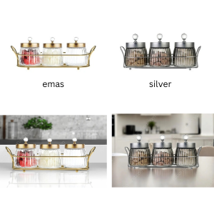 Stoples Kue Kering Kacang Edisi Emas Snack Jar Gold Bahan Kaca Dengan Nampan Mewah 480ml WEO AZ1538