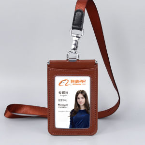 Cowhide Leather Work Card ID Holder with Lanyard Badge Bus Access Control Student Meal Card Company Staff Hanging Neck Anti-interference Protection Cards Cases