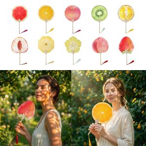 MINIFELE 262 Double Side Handheld Fan Cartoon Fruit Multicolor Fruit Fan Creative PVC Circular Fan Summer Season