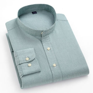 Mens 100% Cotton Oxford Shirt - Breathable Vertical Stripe Slim Fit with  Wrinkle-Resistant Long Sleeve for Business Casual