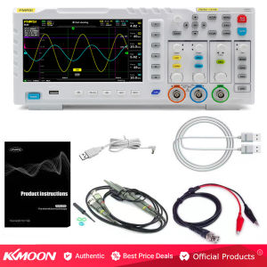 KKmoon-1014D Portable 7 I-nch TFT LCD Display Screen Two In One Dual Channel Input Signal Generator Desktop Oscilloscope Capture Output Signal Function 100MHz* 2 Ana-log Bandwidth 1GSa/s Sampling Rate 1GB Storage Space Multifunction Oscilloscope