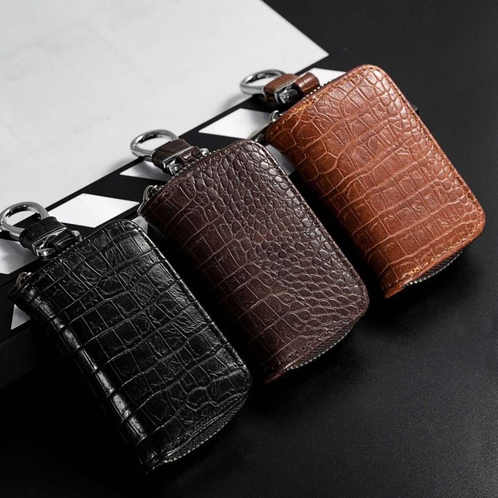 WANNI Portable Square Keychain PU Leather With Keyring Men Car Key Case ...