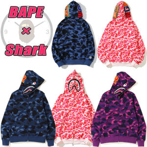 BAPE เสื้อสเวตเตอร์มีฮู้ดพิมพ์ลายการ์ตูนเสื้อโค้ทคาร์ดิแกนมีซิปผ้าคอตตอนหนาสำหรับผู้ชายและผู้หญิงปี3D