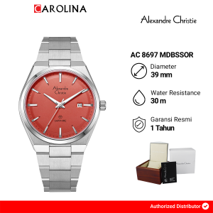 Jam Tangan Pria Alexandre Christie Classic AC 8697 MDBSSOR Orange Dial Silver Stainless Steel Strap