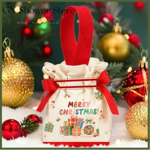 [GN Store] Christmas Canvas Drawstring Bag Christmas Candy Gift Packaging Bag Cartoon Handbag For Apple DIY New Year Xmas Home Party Supply