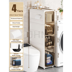 [NO NEED INSTALL] Slim Cabinet Bathroom Gap Storage Shelf Floor-Standing Trolley Bathroom Storage Cabinet Toilet Side