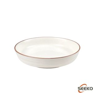 SK Brown Edged Ceramic Dinnerware Rice Bowl Soup Noodle Bowl Fruit Salad Plate for Daily Home Use 1Pc