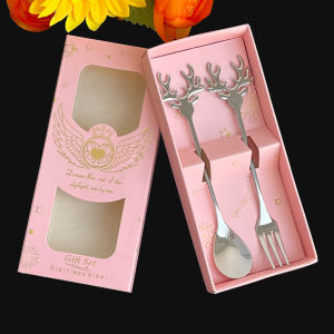 【Fast Delivery】 Gold/Silver Elk Metal Spoon and Fork Souvenir Gift Set Giveaway Wedding Christening Gifts Suitable for Meaningful Scenarios