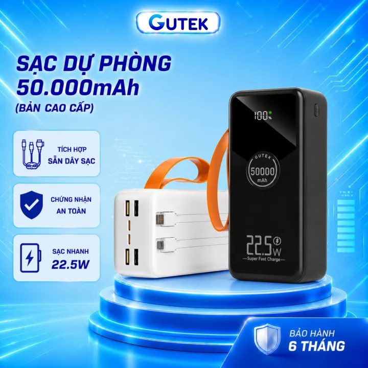 Sạc dự phòng 50000mAh sạc nhanh 22,5W pin dung lượng lớn có dây cắm nhiều điện thoại - Gutek GT230 | BigBuy360 - bigbuy360.vn Sạc dự phòng 50000mAh sạc nhanh 22,5W pin dung lượng lớn có dây cắm nhiều điện thoại - Gutek GT230 | BigBuy360 - bigbuy360.vn