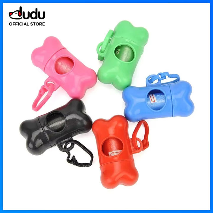 DUDU Pet Trash Bags Cute Dog Puppy Pet Bone Shape Poop Waste Bags Clip Dispenser with 1Roll Bag Fresh Clean Garbage Bag for Home Outdoor