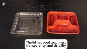 (100PCS) Thick Red Bento  1/2/3/4/5 Grid Transparent Visible Lid Waimai Packaging  Wholesale