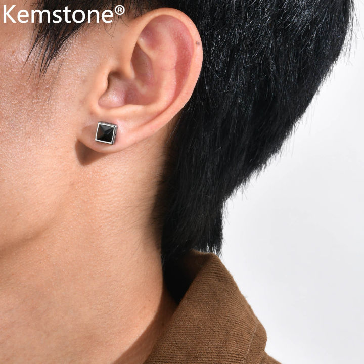 Black square online studs mens earrings