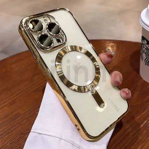 For iPhone 15 14 13 12 11 Pro Max 15 14 Plus Phone Case Plating Soft TPU Full Lens Protect Magsafe Magnetic Wireless Charging Clear Phone Cover