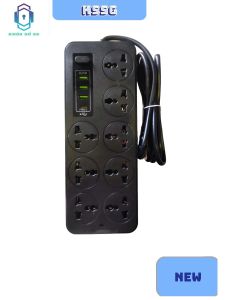 Ổ Điện Gold Royal 3 Cổng USB 1 Cổng Type C 8 Ổ Cắm H34U Màu Đen