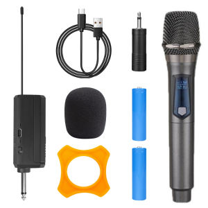 Wireless Microphone 2 Channels U-H-F Dual Handheld Dynamic Microphone with Rechargeable for AMP Karao-ke Wedding