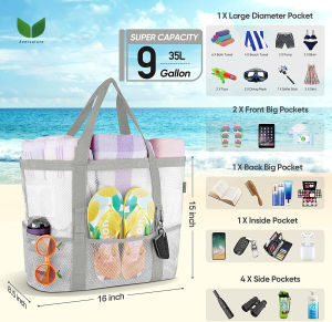 Eversalute Large Beach Bag Pool Bags Mesh Beach Tote for Toys Towel flip flops Swim and Pool Toys Balls Storage Bags Packs Stay Away from Sand and Water Summer Essentials