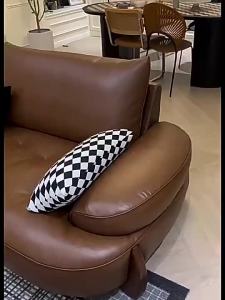 Leather Sofa Home Living Room Modern R Italian Minimalist Small Apartment Black Leather Sofa Three-Seat Combination