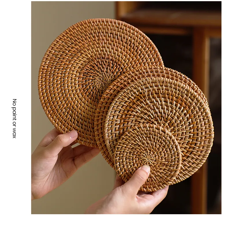 Custom Cup Mat Round Natural Rattan Hot Pad, Hand Woven Hot