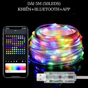 Đèn LED quấn trang trí cây thông noel nháy đuổi theo nhạc điều khiển màu sắc qua điện thoại