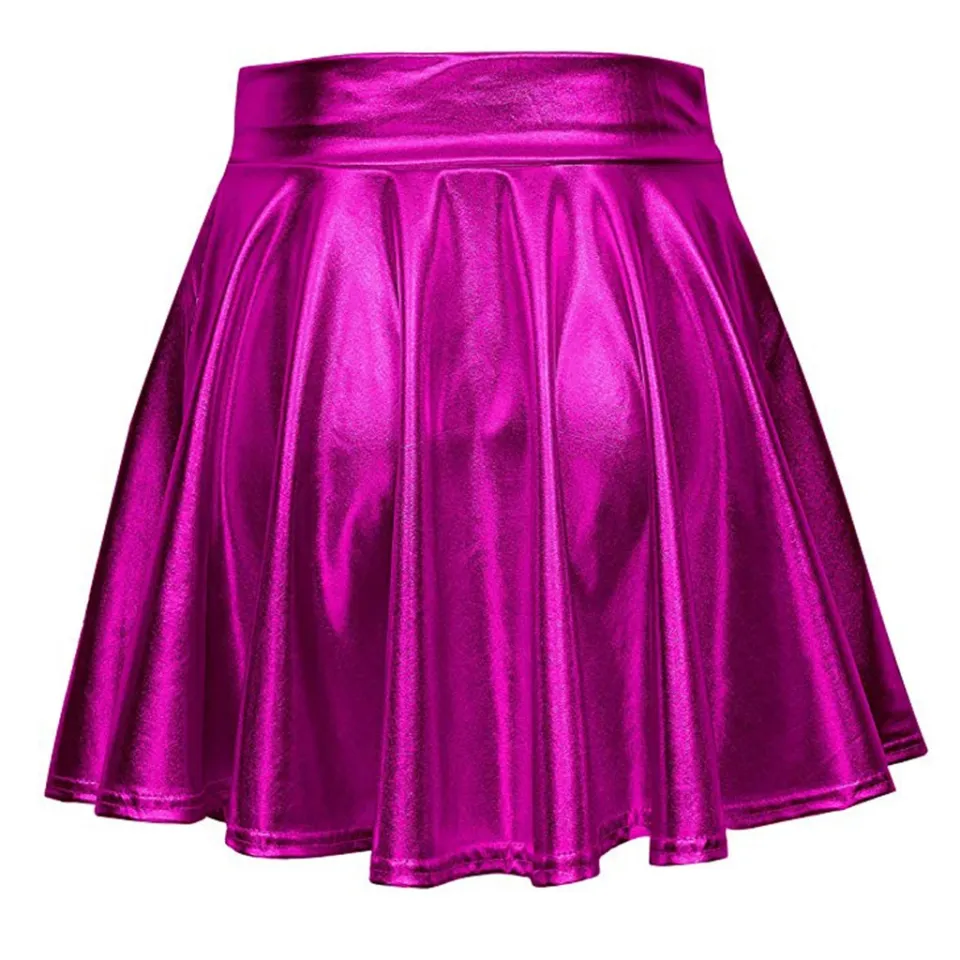 Limea Women s Metal Fold Mini Skirt Fashion Bright Color Pleated