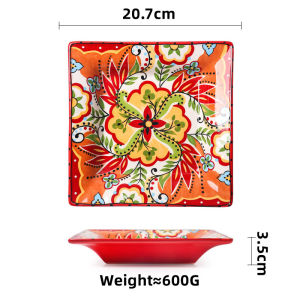 OMK Red Luca Series Ceramic square Dinner Plates Tableware Set