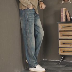 Winter Fleece Thick Cotton Jeans Men Warm Korean Velvet Loose Wide Pants Elastic Waist High Quality Outdoors Plush Trousers