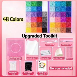 Vixplorn 24/48 Colors Deluxe Perler Beads Kit 2.6mm 3D Stereo DIY Iron Tools & Keychain Kids Educational Toy