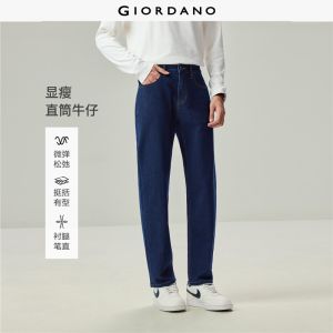 GIORDANO Men Jeans Mid Rise Washed Denim Pants Five-Pocket Fashionable Casual Regular Straight Jeans 13116180