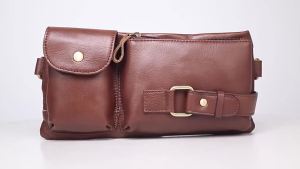 LZD  Bull Captain Mens Chest Bag Small Mobile Phone Waist Bag Shoulder Crossbody Multi-Functional Leather Chest Cowhide Running Pouch